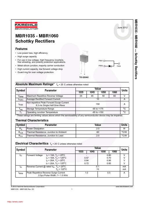 MBR1050;MBR1045;MBR1060;MBR1035;中文规格书,Datasheet资料