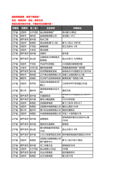 新版辽宁省电线电缆企业公司商家户名录单联系方式地址大全1521家