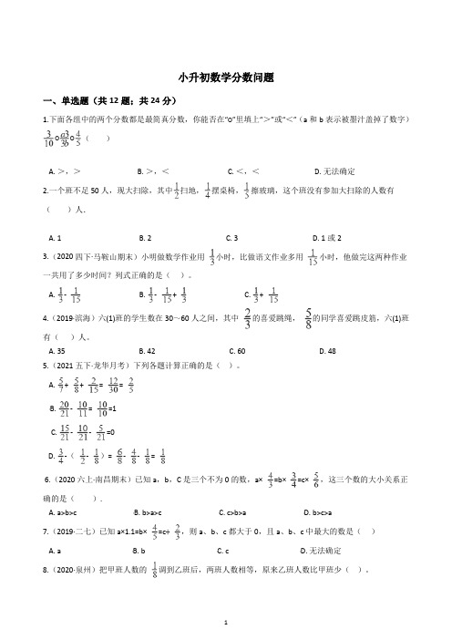 小升初六年级数学复习培优训练-分数问题(含解析)