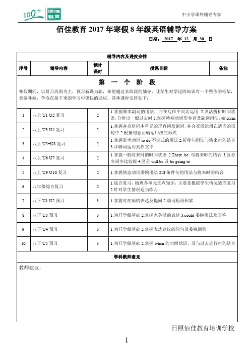 佰佳教育8年级寒假英语辅导方案2017