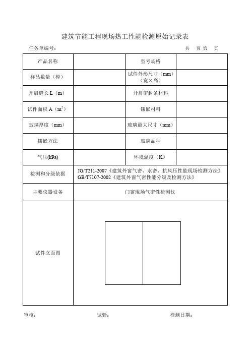 建筑节能工程现场热工性能检测原始记录表