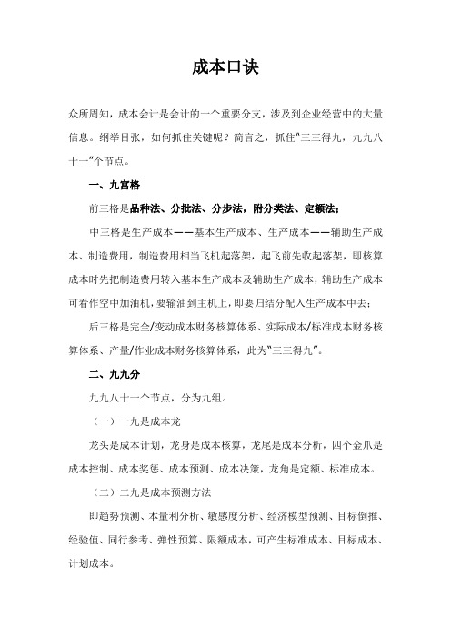 成本口诀