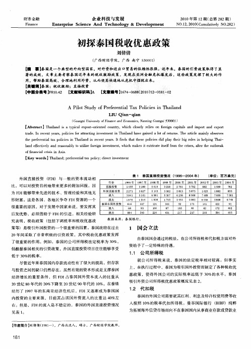 初探泰国税收优惠政策
