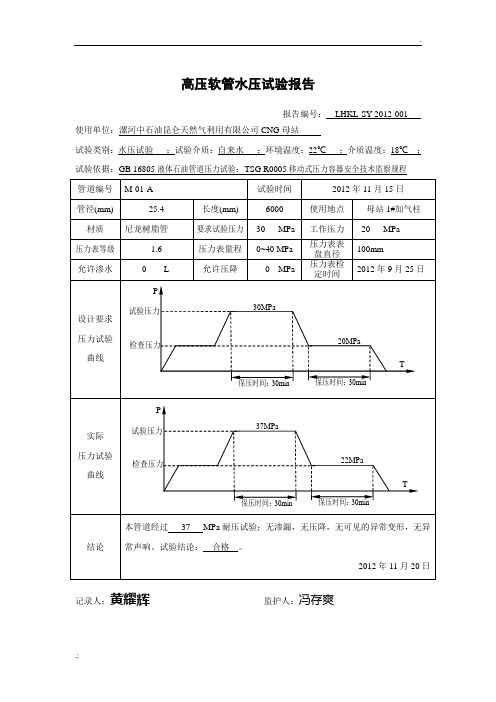 高压软管水压试验报告