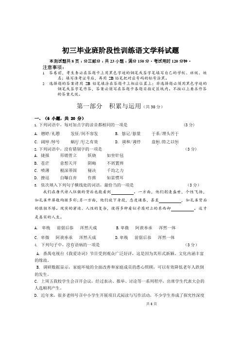 2020届九年级毕业班阶段性训练语文试题