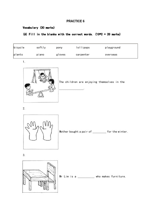 新加坡小学一年级英语试及答案practice6