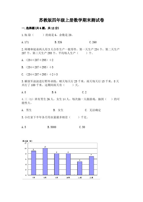 苏教版四年级上册数学期末测试卷精品(全优)