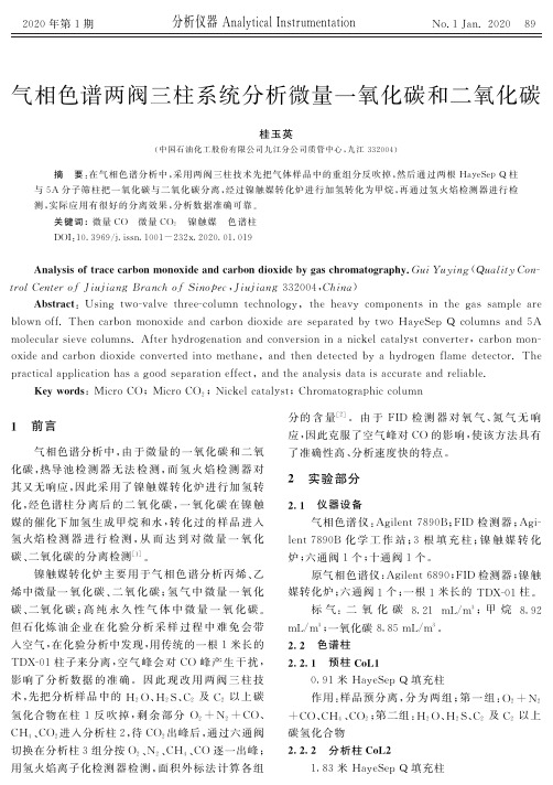 气相色谱两阀三柱系统分析微量一氧化碳和二氧化碳