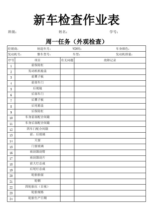 新车检查综合实训任务工单