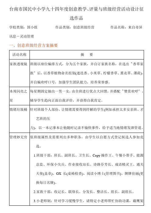 台南市国民中小学九十四年度创意教学