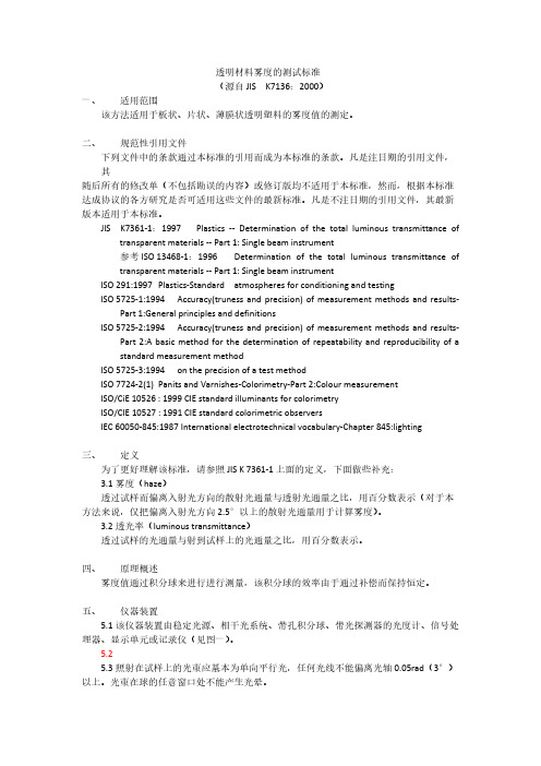 透明材料雾度的测试标准-推荐下载