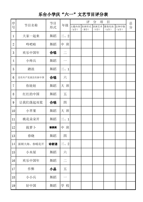 六一文艺节目比赛评分表