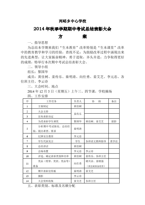 2014年秋期中考试总结表彰会方案