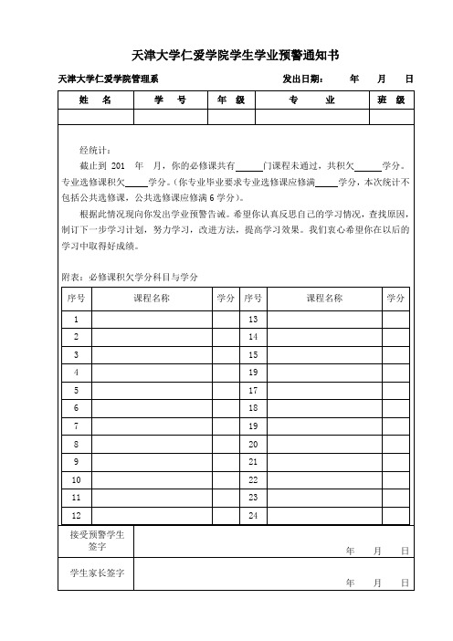 天津大学仁爱学院学生学业预警通知书