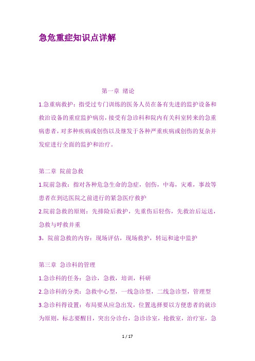 急危重症知识点详解