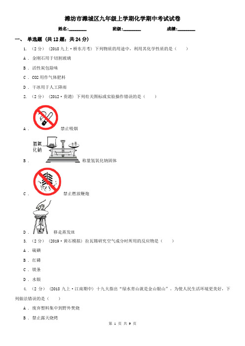 潍坊市潍城区九年级上学期化学期中考试试卷