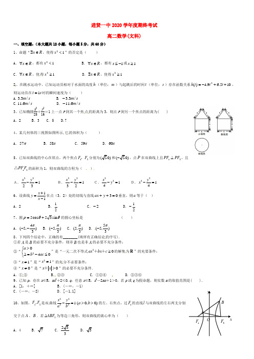 江西省南昌市进贤县第一中学2020学年高二数学上学期期末考试试题 文(无答案)
