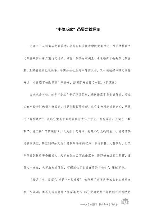 “小偷反腐”凸显监管漏洞