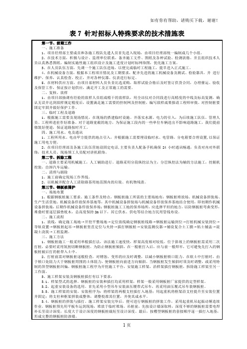 表7针对招标人特殊要求的技术措施表