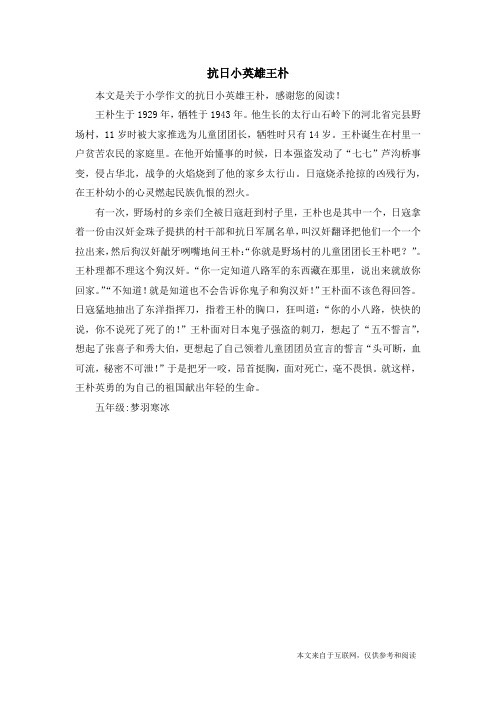 抗日小英雄王朴_小学作文