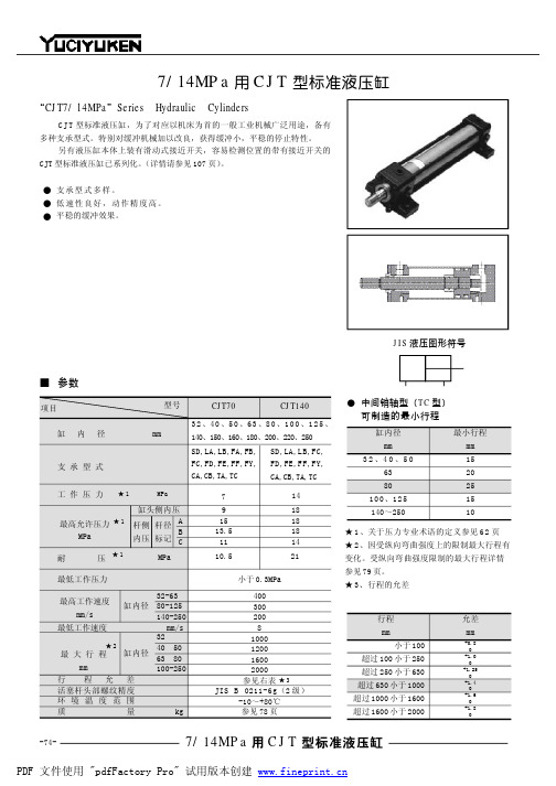 日本油研7-14MPa-CJT型液压缸