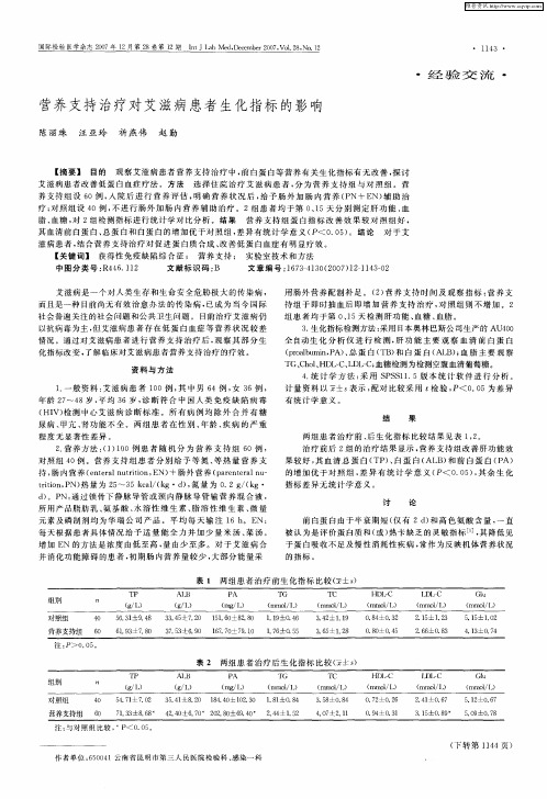 营养支持治疗对艾滋病患者生化指标的影响