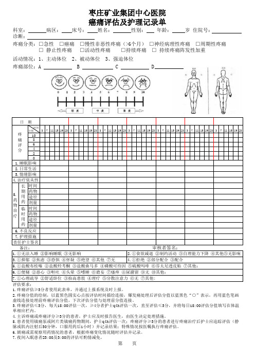 癌痛评估与护理记录单