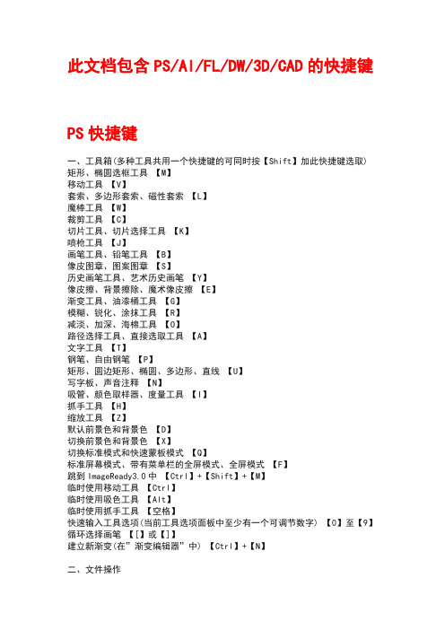 PS  AI  FL  DW  3D  CAD专业软件的快捷键