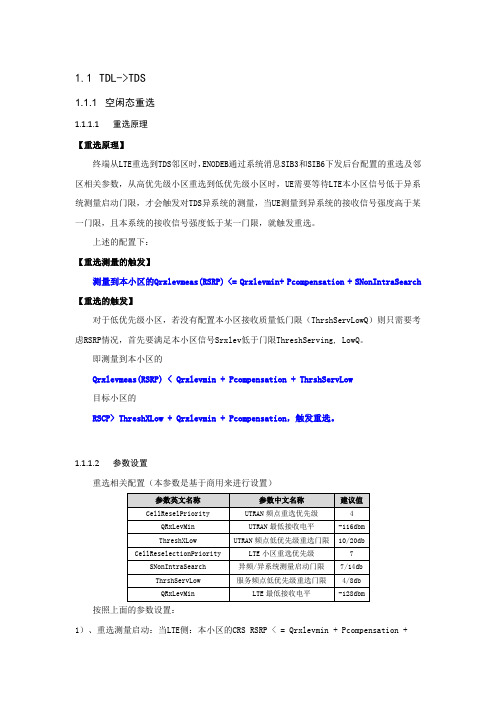TDD-LTE-TDS重选重定向参数配置