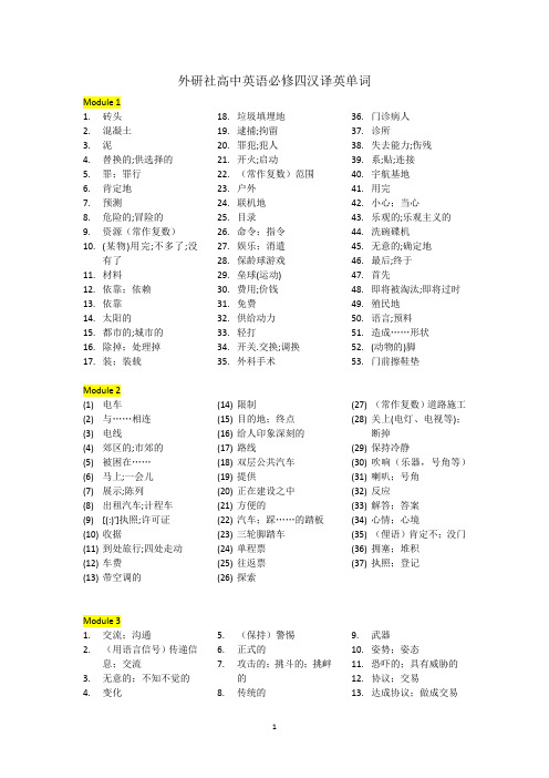 外研社高中英语必修四汉译英单词(默写、背诵、听写)