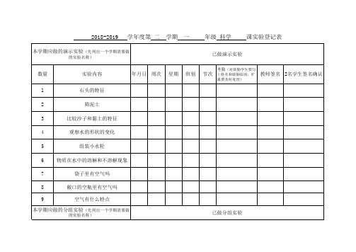 一年级科学实验登记表