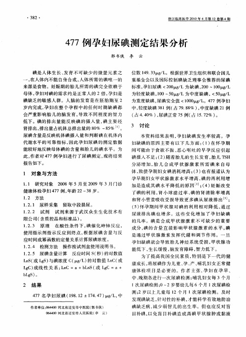 477例孕妇尿碘测定结果分析