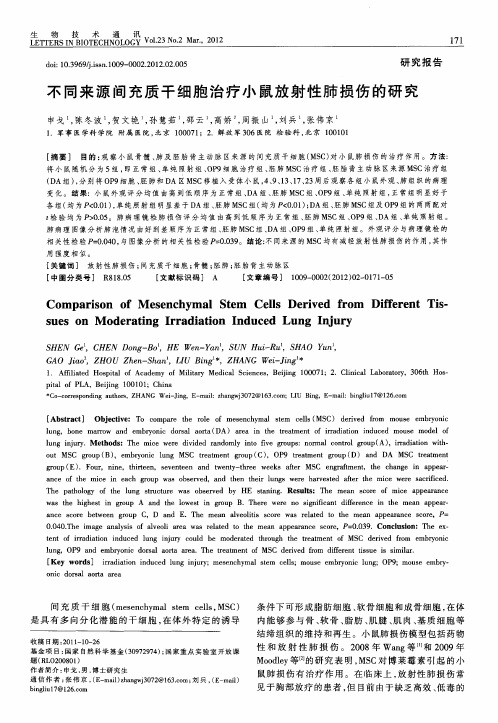 不同来源间充质干细胞治疗小鼠放射性肺损伤的研究