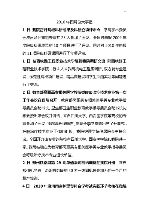 2010年四月份大事记