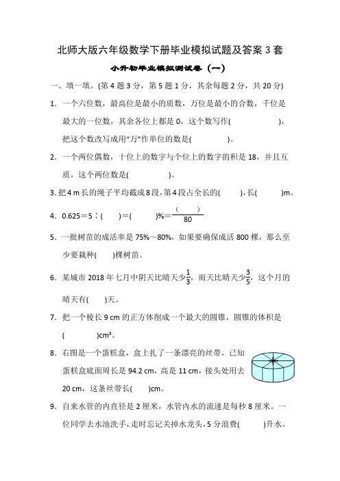 北师大版六年级数学下册毕业模拟试题及答案3套