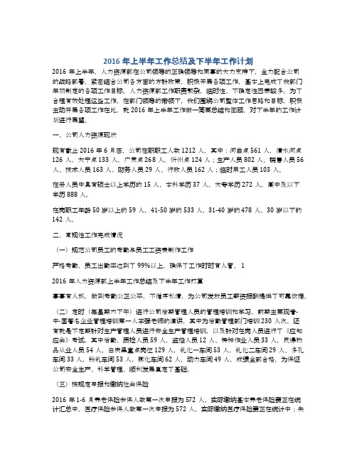 2016年上半年工作总结及下半年工作计划