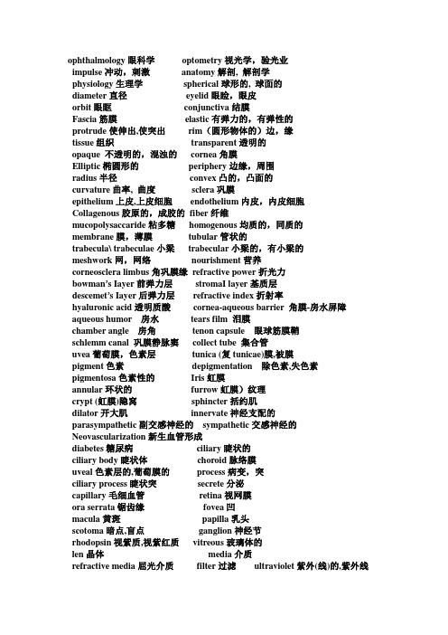 眼科学英语单词