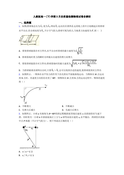 人教版高一(下)学期3月份质量检测物理试卷含解析