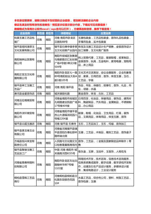 新版河南省南阳工艺品首饰工商企业公司商家名录名单联系方式大全69家