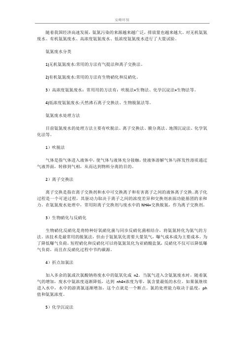 氨氮废水分类和处理方法