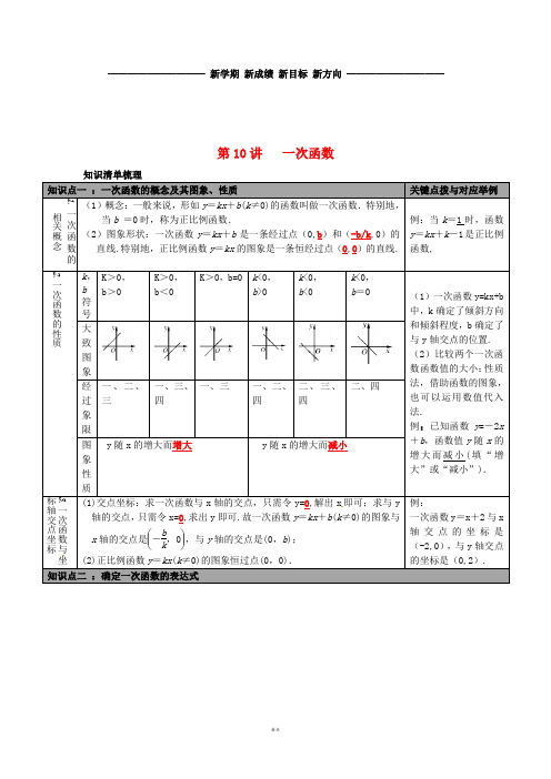 中考数学总复习 第10讲 一次函数 新版 新人教版