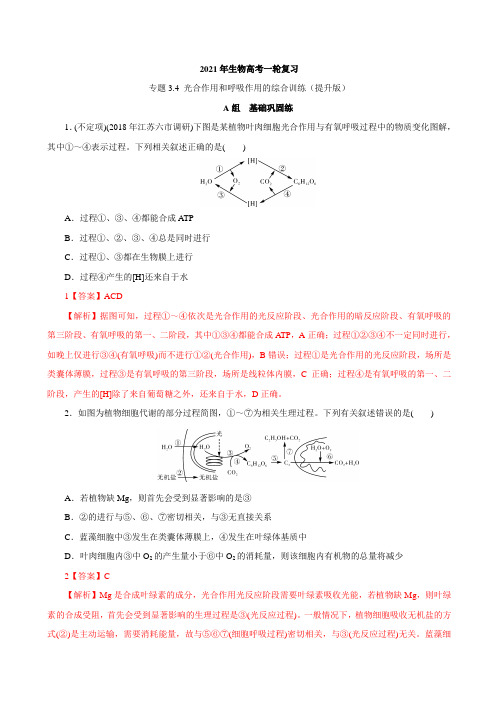 高中生物光合作用和呼吸作用的综合训练(必刷试题)-2021年高考生物大一轮复习紧跟教材(解析版)