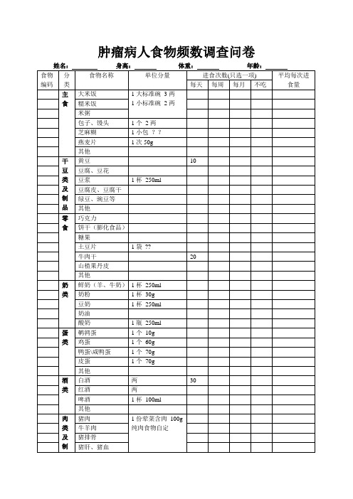 食物频率法问卷调查1