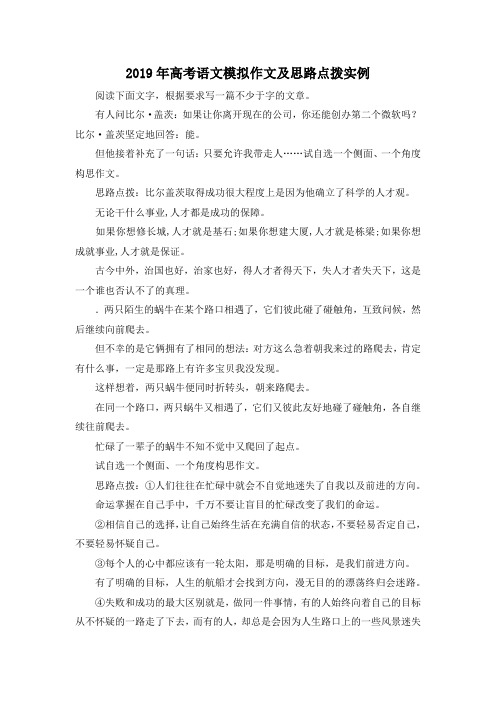 高考作文-2019年高考语文模拟作文及思路点拨实例 精品