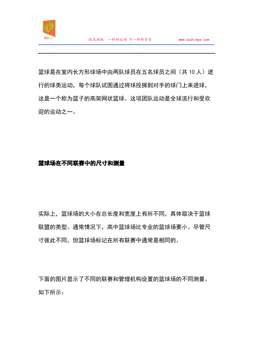 国际篮联(FIBA)、NBA(全美职业篮球联赛)、NCAA(美国大学生体育协会)等篮球场尺寸的差别和测量