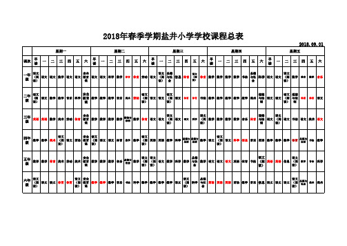 2018年盐井小学秋季课程总表