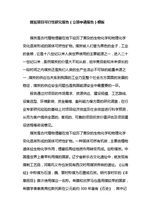 煤炭项目可行性研究报告(立项申请报告)模板