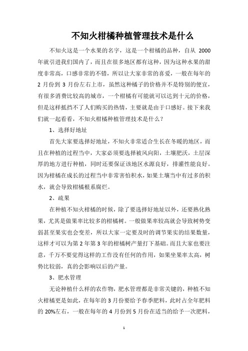 不知火柑橘种植管理技术是什么