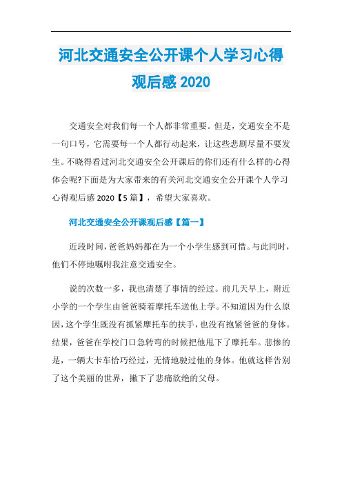 河北交通安全公开课个人学习心得观后感2020