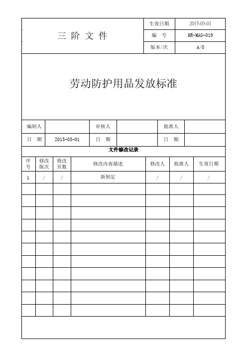 HR-MAG-019 劳动防护用品发放标准(工厂职业健康安全体系三阶文件)